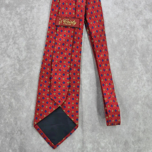 Christy Firenze Red Geometric Floral 100% Silk Italy Men's Neck Tie NWOT - Picture 3 of 6